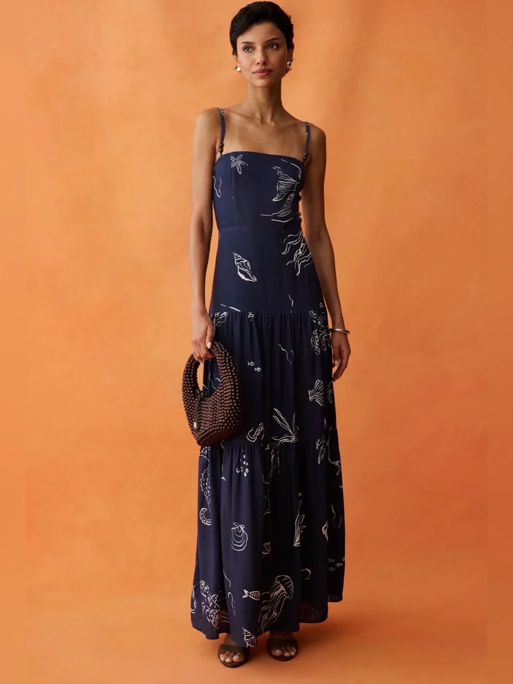 ANAYA Zali Dress Navy Sea Life Tiered Maxi Dress size 2 NWT